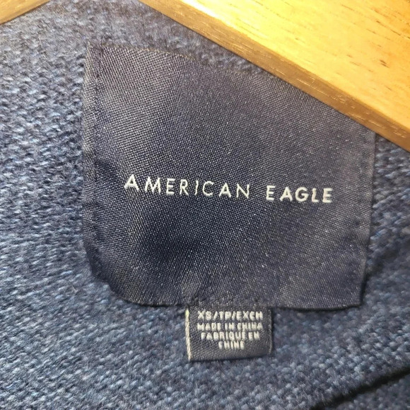 American Eagle Cotton‎ Wool Blend Sweater Hoodie Size X Small Blue Red - Picture 2 of 6